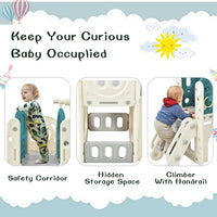 7 in 1 Toddler Slide Set with Arch Tunnel and Freestanding Castle,Kids Climber Slide Playset with Basketball Hoop,Children's Slide,Outdoor Indoor Playground,Blue