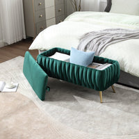 42.13" Home Velvet Storage Bench, Entryway Padded Footstool with Metal Legs, Button-tufted Storage Ottoman for Living Room Bedroom, Emerald