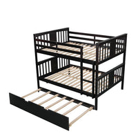 Full over Full Bunk Bed with Twin Size Trundle and Ladder, Solid Wood Bunk Bed Frame with Guardrails for Kids Teens Adults, No Box Spring Needed, Espresso 79.6''L x 56.5''W x 62.9''H