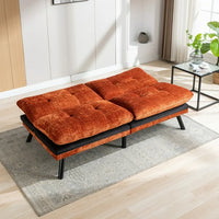 Convertible Futon Sofa Bed, Modern Convertible Chenille Sofa Bed, 71.6" Folding Loveseat Sofa Sleeper Sofa, Breathable Futon Couch Bed, with Adjustable Backrest, for Compact Small Spaces, Orange