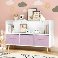 Bookshelf Bookcase with Collapsible Fabric Drawers and Open Shelf, Storage Bookshelf with Wood Legs and Wide Top, Children's Book Display, Storage Cabinet Organizer for The Living Room