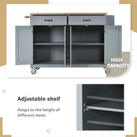 Kitchen Island Cart Kitchen Island on Wheels with Spice Rack, Towel Rack and 2 Drawers, Rolling Mobile Kitchen Island with 4 Door Storage Cabinets and Solid Wood Top, Gray