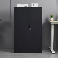 Folding Filing Storage Cabinet, Metal Storage Cabinet with 2 Locking Doors and 2 Adjustable Shelf, 42 " Steel Storage Lockable Garage Cabinet Tool Cabinets for Home Office,School,Garage, Black