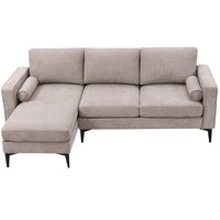 86" Convertible Sectional Sofa, Modern Accent Sofa with Reversible Chaise, Chenille Fabric L-Shaped 3-Seat Sectional Sofa with 2 Pillows and Metal Legs for Living Room Apartment Hotel, Camel