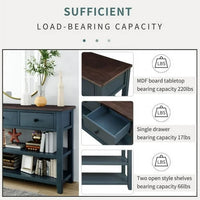 50" Console Table, Mid-century Retro Long Sofa Table with 3 Drawer and 2-Tier Open Storage Shelves, Multifunctional Buffet Sideboard Storage Cabinet for Living Room Entryway Hallway, Navy