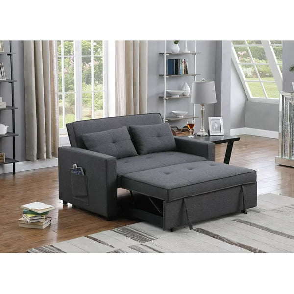 Pull Out Sofa Sleeper, 3-in-1 Convertible Sleeper Sofa Bed with Side Pocket, Modern Linen Upholstered Loveseat Sleeper Sofa Couch with Adjustable Backrest for Living Room Apartment, Dark Gray
