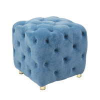Modern Velvet Upholstered Ottoman, Button Tufted Round Ottoman Soft Foot Stool Padded Foot Rest with Metal Legs, Dressing Makeup Chair Comfortable Seat for Living Room, Bedroom, Entrance, Blue