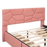 Upholstered Platform Bed with 4 Storage Drawers, Full Size Storage Platform Bed Frame with Brick Pattern Heardboard and Wood Slats Support for Bedroom Dorm Apartment, No Box Spring Needed, Pink