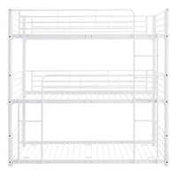 Metal Triple Bunk Bed for Kids ,Full-Full-Full Triple Bed with 2 Built-in Ladders, Bed Bunk Beds Can Divided into 3 Separate Beds, Metal Bedframe with Safety Guardrails, No Box Spring Needed, White