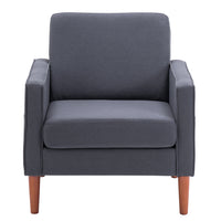Linen Upholstered Accent Chair, Modern Armchair with Solid Wood Legs, Comfy Reading Arm Chair Single Sofa Chair with Solid Wood Frame for Living Room, Bedroom and Office, Dark Grey