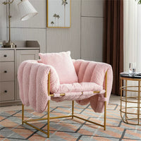 Sling Accent Chair with Metal Frame, Modern Upholstered Armchair with Shredded Foam Cushioning, Comfy Lounge Chair Single Sofa Chair for Living Room, Bedroom and Office, Teddy Pink