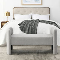 52" Inches Bedroom Bench, Modern Tufted End of Bed Bench with Arms, Upholstered Ottoman Couch Bedroom Benches for Foot of Bed Long Bench Window Sitting Fireplace Bench, 250LB, Grey Teddy