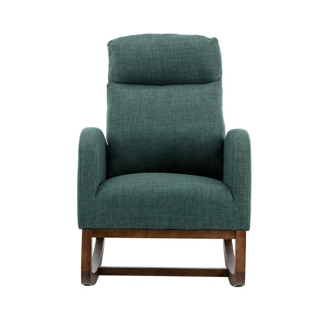Rocking Chair Nursery, Modern Glider Rocking Chair with Headrest and Thicken Wood Base, Upholstered Nursing Armchair for Living Room, Bedroom, Emerald