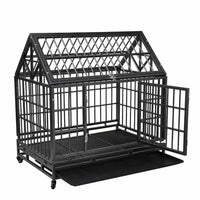 Heavy Duty Indestructible Dog Crate, Escape Proof Dog Cage Kennel with Lockable Wheels, High Anxiety Double Door Dog Crate, Extra Large Crate Indoor for Large Dog with Removable Tray, Black