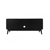 Rattan TV ConsoleTable, Farmhouse Media Entertainment Center with 2 Cabinet & Adjustable Shelves, TV Stand for Living Room Bedroom Apartment, Black
