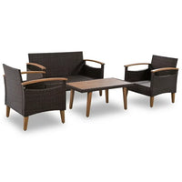 4-Piece Outdoor Sofa Set, PE Rattan Patio Sofa Set with 2 Single Chair, 1 Loveseat and 1 Wood Table, Patio Furniture Set with Solid Legs for Pool Side,Backyard,Garden, Blue