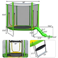 7FT Trampoline for Kids with Safety Enclosure Net, Recreational Trampoline with Slide and Ladder, Round Outdoor Trampoline,Waterproof Jump Mat for Kids, Teens, Boys, Girls