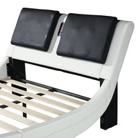 Queen Led Bed Frame, Faux Leather Upholstered Platform Bed Frame with LED Lights Underneath Wave Like Curve Low Profile Bed Frame with Headboard,Color Changing with Music, App Control, White