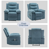 Electric Power Recliner Chair with Heat and Massage, Velvet Oversized Electric Overstuffed Chair with Soft Cushion and Back, 160° Adjustable Recliner Chair with Steel Frame for Living Room, Blue