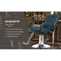 Deluxe Reclining Barber Chair with Heavy-Duty Pump, Modern Barber Chairs, Leisure Club Chair, Lift Chair, Suitable for Beauty Hair Salon Tatoo Spa Equipment, dark blue