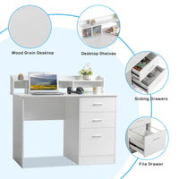 43" White Computer Desk, Office Desk with Desktop Storage Layer and Drawers, Vanity Desk, Corner Desk Gaming Table Workstation for Home Office