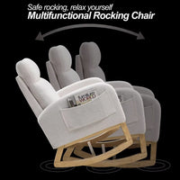 Accent Chair, Rocking Chair with Two Side Pocket, Modern Upholstered High Back Glider Rocking Chair Armchair, Comfy Lounge Chair for Side Living Room Bedroom Studio Leisure Office, White Teddy