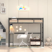 Loft Bed Twin Size with Desk,Metal Bed Frame with Ladder and Full-Length Guardrail,Platform Bed for Kids Teens Adult,Ideal for Bedroom Dorm,Noise-Free,No Box Spring Needed,Space-Saving,Black
