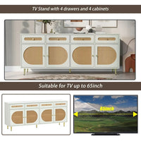Modern Mid-Century TV Stand, Media Console Cabinet with 2 Rattan Doors and Adjustable Shelves, Woven Storage Sideboard Cabinet for Living Room and Bedroom