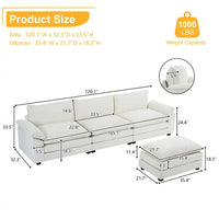 Chenille Fabric Modular Sofa with Footstool, L-Shape Couch with Armrests and Double Layer Seat Cushion, 3-Seat Convertible Sectional Sofa for Bedroom, Living Room, Apartment, White