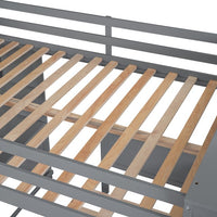 Twin Over Full Bunk Bed with Desk & Wardrobe, Convertible Full Loft Bed & Twin Platform Bed, Wood L Shaped bunk bed with Shelves for Chrildren, Teens, Adult,No Box Spring Needed