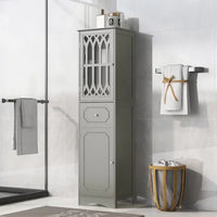 Tall Bathroom Storage Cabinet, Multifunctional Storage Cabinet with Adjustable Shelf, Drawer and 2 Doors, Freestanding Linen Tower, 16.5" L x 14.2''W x 63.8''H, Gray
