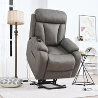 Large Power Lift Recliner Chair for Elderly, Upholstered Anti-skid PU Lift Chair, 60°-140° Adjustable Remote Control Recliner Sofa with Padded Seat Backrest & Side Pocket, Dark Gray PU