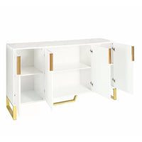 Modern Sideboard, Storage Cabinet with Adjustable Shelves and Four Doors, Wood Console Table with Golden Metal Legs, 60''L x 15.7''W x 34''H, White