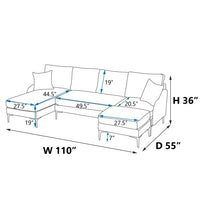 Modern 110'' W U-Shape Sectional Sofa, 4-Seat Sofa Couch with Chaise Lounge and Ottoman, Reversible Left or Right Chaise, Modular Sofa with Golden Metal Legs for Living Room Apartment Office, Blue