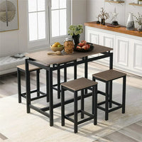 5-Piece Kitchen Counter Height Table Set, Industrial Dining Table with 4 Chairs for Dining Room, Kitchen, Dinette, Compact Space, Dark Brown