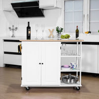 Kitchen Island Cart Wood Kitchen Islands with Large Trolley Cart with Large Cabinet, Towel Rack, Kitchen and Dining Room Utensils Organizer on Wheels,43.15"-White