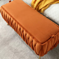 Storage Ottoman Bench for Bedroom End of Bed, Upholstered Fabric Storage Ottoman with Safety Hinge, Modern Woven Storage Bench Entryway Padded Footstool for Living Room and Bedroom, Orange