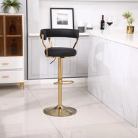 360° Swivel Bar Stool, Height Adjustable PU Leather Bar Chair with Hollow Back, Armless Dining Chairs with Metal Footrest, for Kitchen Island Pub Dining Room,Black