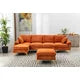 Convertible L-Shaped Sectional Sofa with Movable Ottoman, Upholstered Accent Sofa with 2 Pillows and Golden Metal Legs, Modular Sectional Couch Sets for Living Room Office Apartment, Orange