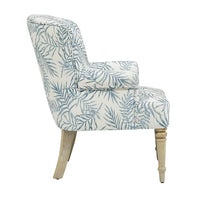 29.5"W Accent Chair, Fresh Pattern Linen Fabric Upholstered Armchair with Solid Wood Legs, Comfy Lounge Chair Leisure Side Chair Reading Chair for Living Room, Bedroom and Office, Light Blue