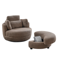 39"W Oversized Swivel Accent Chair with Moon Storage Ottoman, Round Swivel Barrel Chair with 4 Pillows,Loveseat Sofa Chair Lounger Armchair for Living Room,Coffee