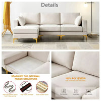 L-shaped Sectional Sofa with Removable Ottoman Footrest and Metal Legs, 92-Inch Free Combination Modular Sofa Couch with Soft Backrest & Armrest & Thick Seats Cushion for Living Room, Beige