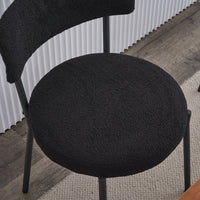 Set of 2 Teddy Fabric Dining Chairs with Curved Back and Metal Legs, Mid-Century Metal Frame Chairs for Kitchen Dining Room, Black