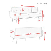 2 Seater Sofa, Modern Pink Velvet Sand Sofa with Midfoot and Two Throw Pillows, Comfy Wooden Loveseat Sofa with Plus Metal Legs for Living Room, Apartment