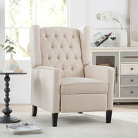 27" Wide Manual Push Recliner Chair, Linen Fabric Button Tufted Wingback Reclining Chair, Nailhead Trim Single Sofa Chair with Footrest, Lounge Chair for Bedroom Living Room Guest Room， Beige