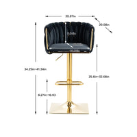Bar Stool Set of 2, Velvet Swivel Barstools with Woven Back, Height Adjustable Counter Stools, Modern Dining Chair with Footrest, Upholstered Bar Chairs for Kitchen Island Cafe Pub, Black