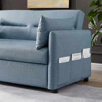 Convertible Sleeper Sofa,Leather Loveseat Sleeper Pull Out Sofa Bed Convertible Sofa Sleeper with Adjustable Backrest,2 Pillows,Side Pockets,Multi-Function Loveseat Couch for Living Room Office,Blue