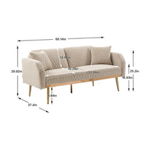 66"Accent Recline Sofa, Velvet Loveseat Sofa, Modern Futon Sofa Bed with 5 Golden Metal Legs, Sleeper Sofa Couch with Two Pillows, Convertible Loveseat for Living Room and Bedroom, Beige