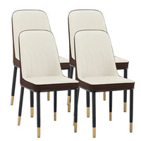 Modern Dining Chairs Set of 4, PU Leather Upholstered Dining Room Chairs with Backrest and Gold Metal Legs, Comfy Armless Side Chairs for Dining Room, Living Room,Restaurant,Kitchen,Brown+Beige