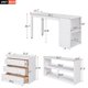 Full Size Loft Bed with Pull-out Desk, Wood Low Loft Bed with 3 Storage Drawers and 2-Tier Shelves, Storage Bed Frame with Ladder and Full-length Guardrails for Kids Teens Bedroom, White
